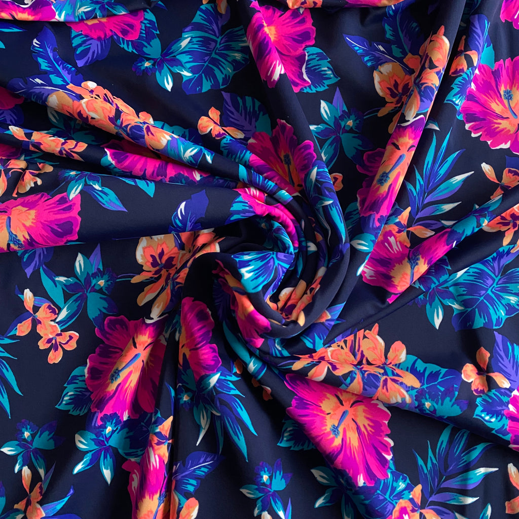 Lycra Printed Neon Hibiscus Flowers