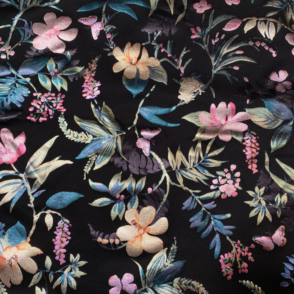 Scuba Foil Black Flowers and Leaves