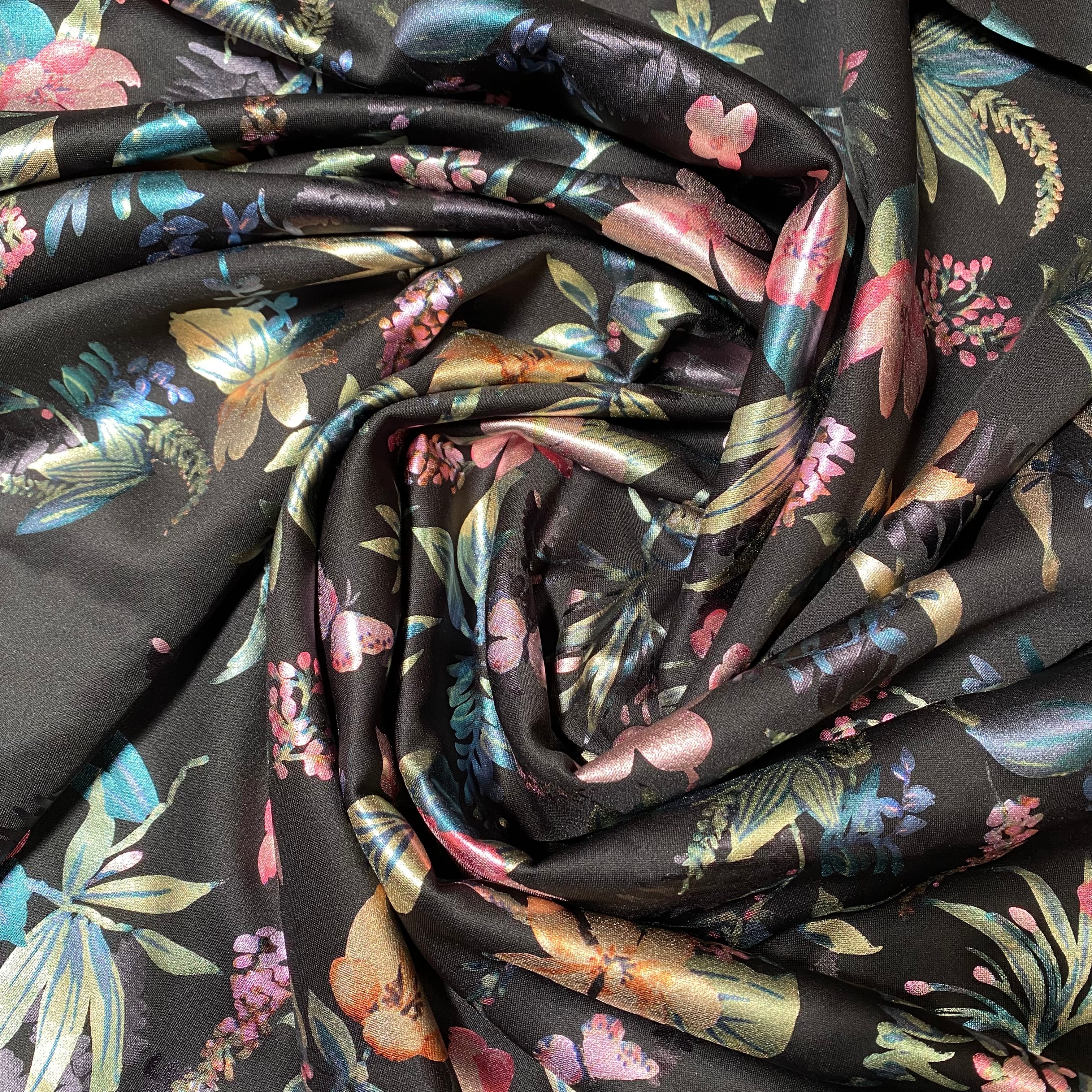 Scuba Foil Black Flowers and Leaves