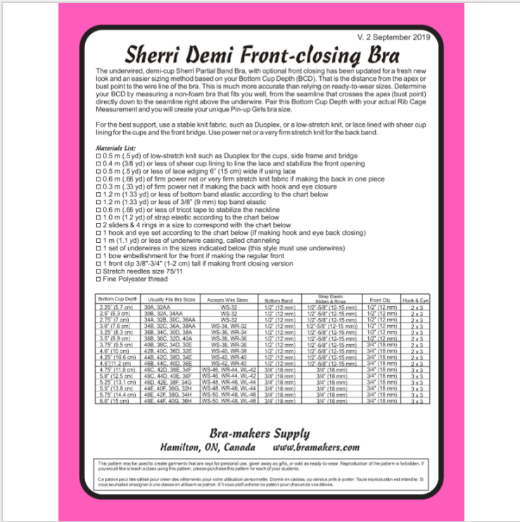 Sherri Partial Band Front Closing Bra Pattern