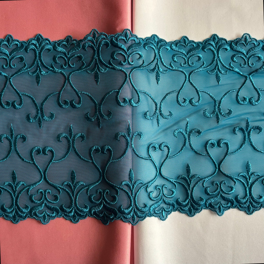 Stretch Lace Hearts Teal