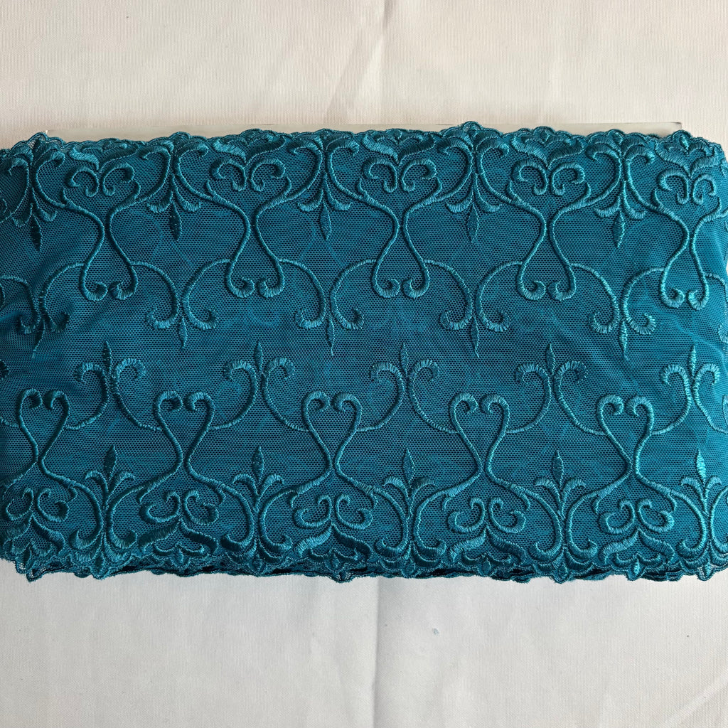 Stretch Lace Hearts Teal