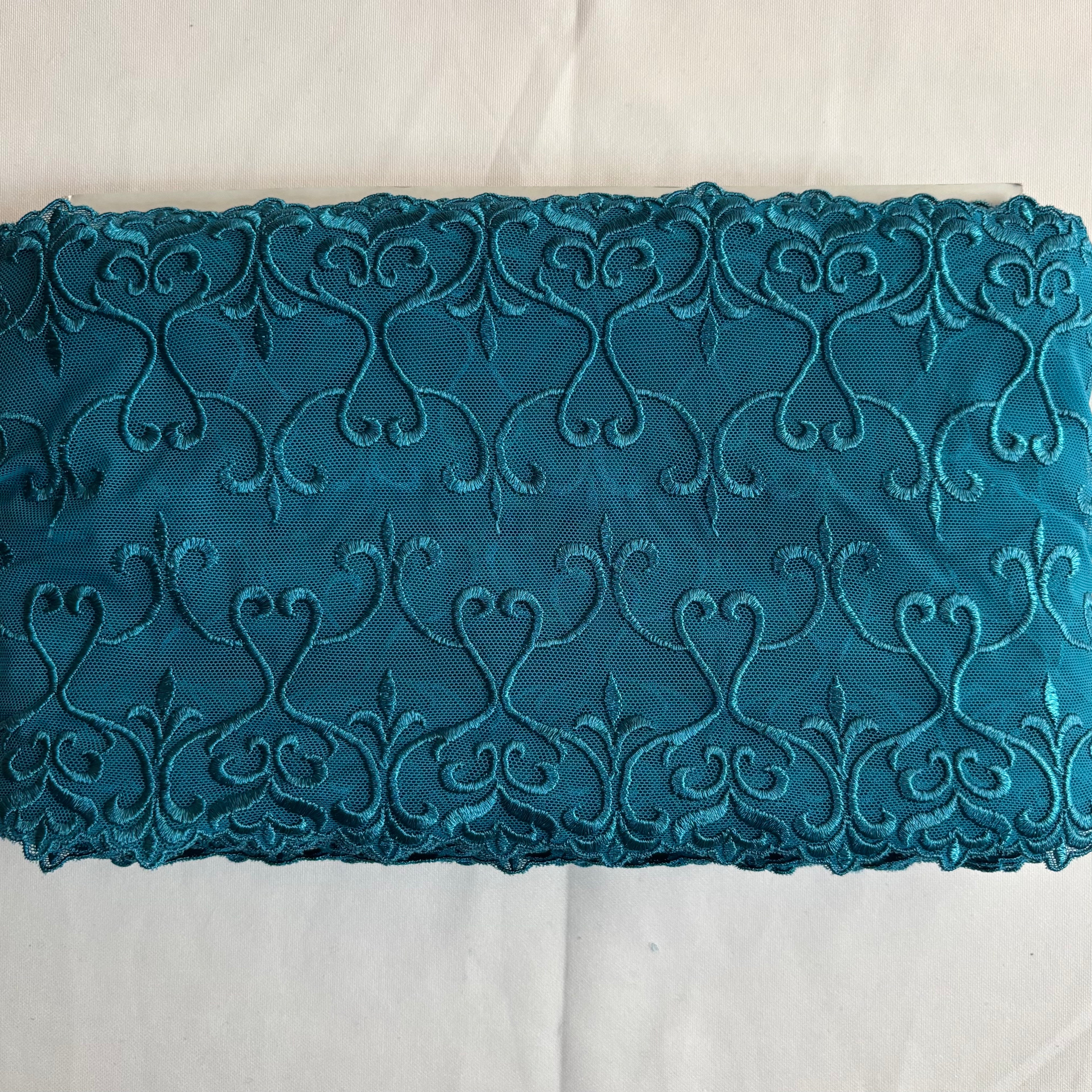 Stretch Lace Hearts Teal