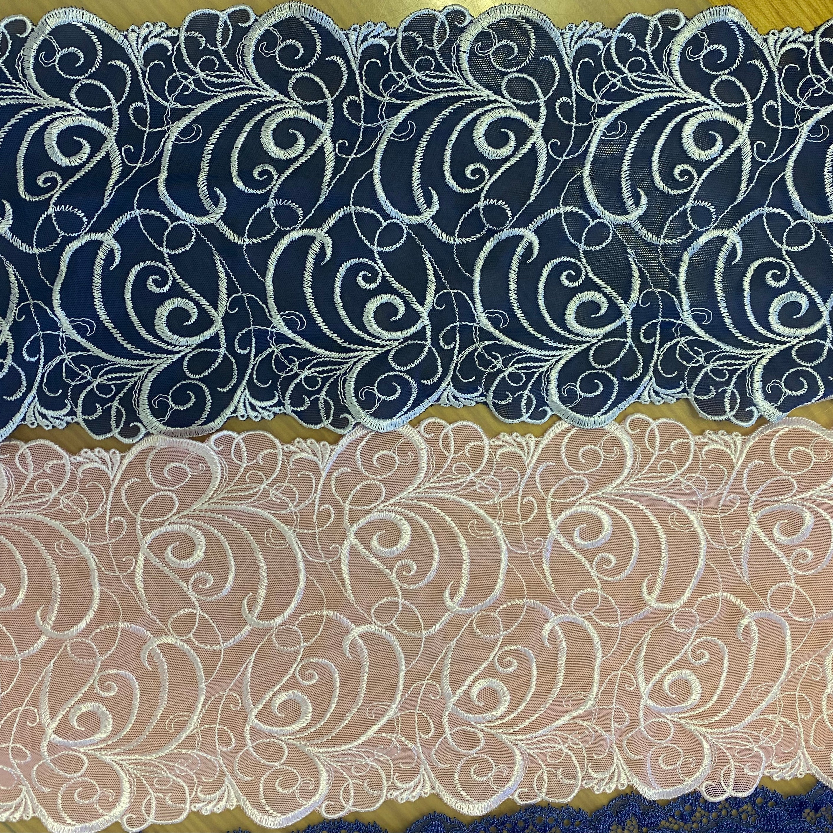 Stretch Lace Swirls White