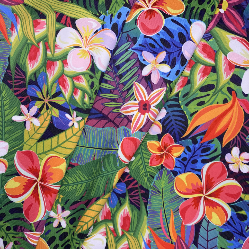 Lycra Printed Yellow Green Flowers