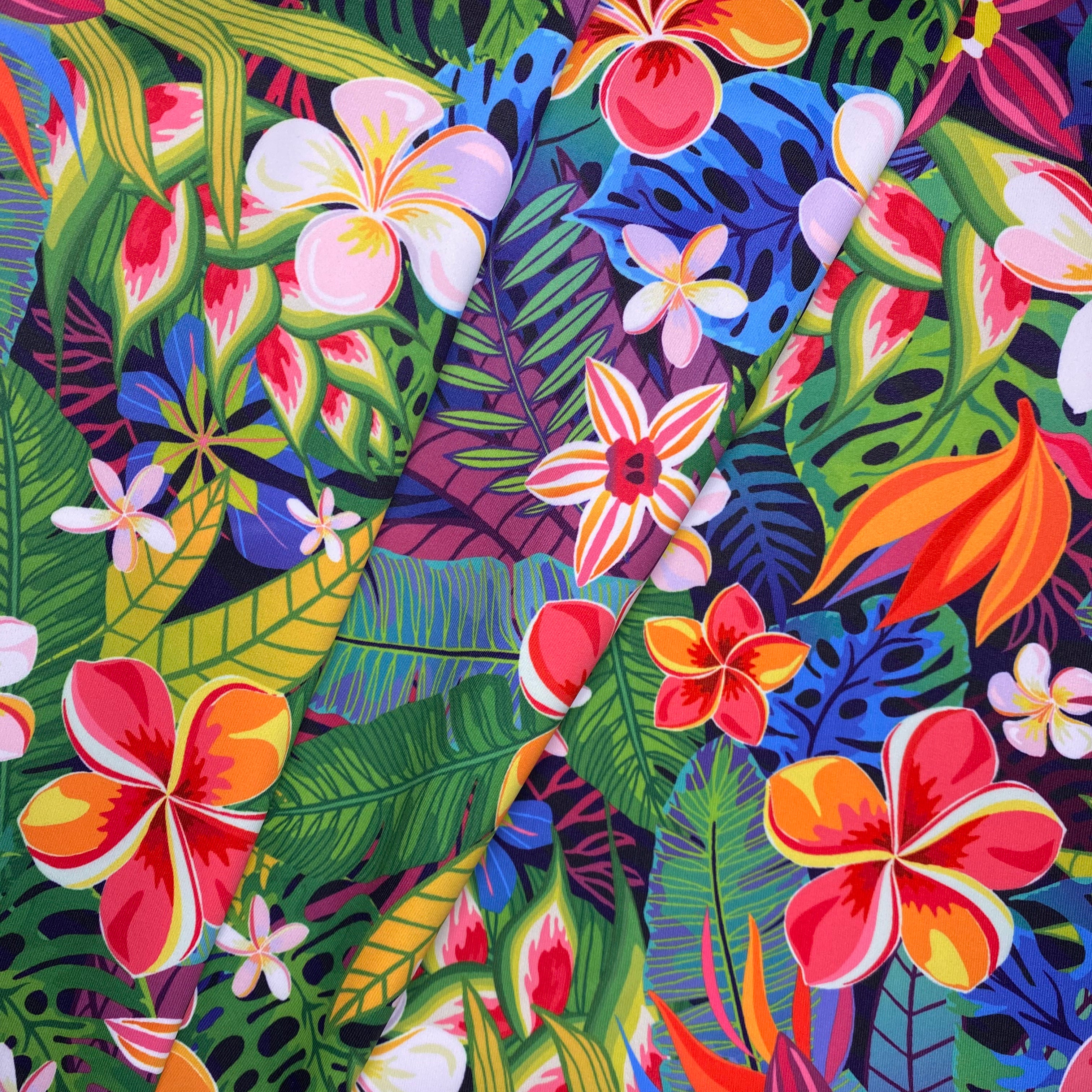 Lycra Printed Yellow Green Flowers