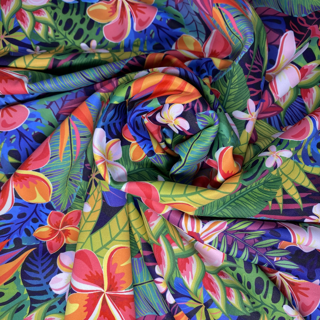 Lycra Printed Yellow Green Flowers