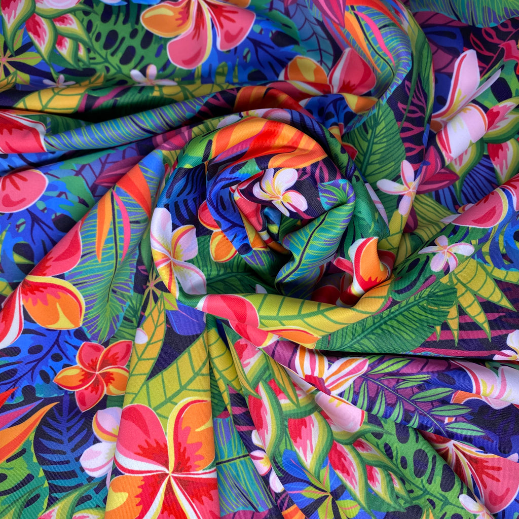 Lycra Printed Yellow Green Flowers