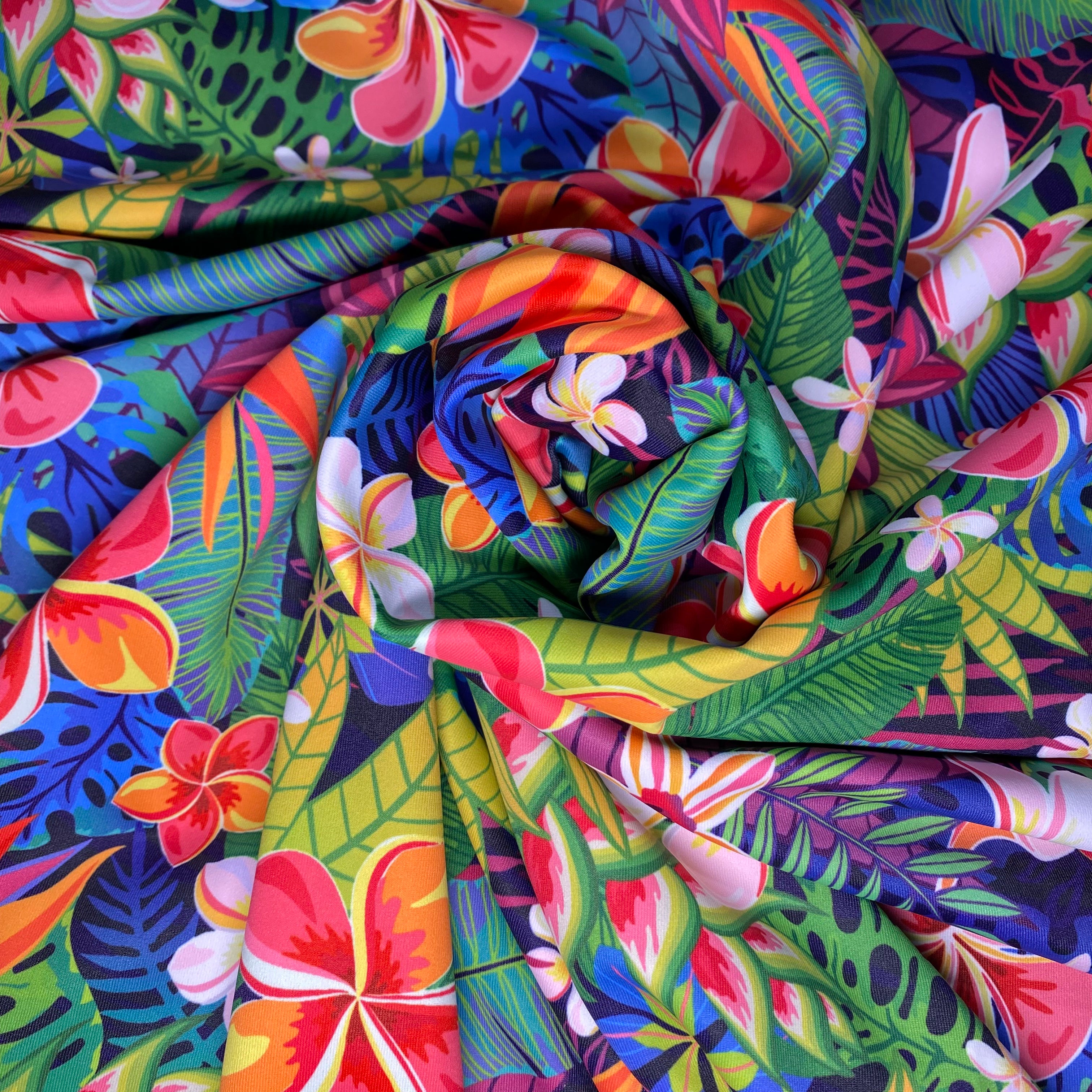 Lycra Printed Yellow Green Flowers