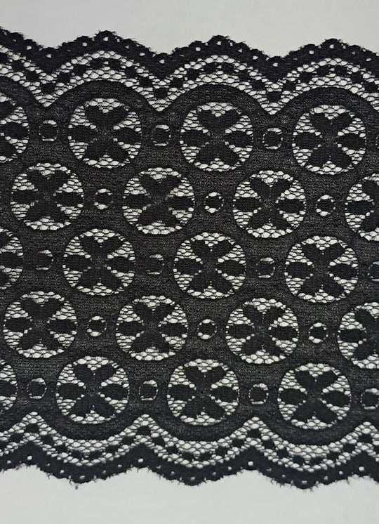 Circles and Daisies Stretch Lace Black