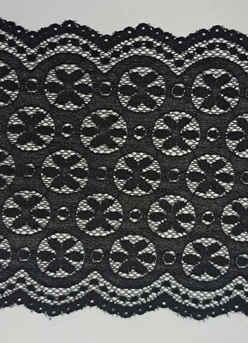 Circles and daisies stretch lace Black