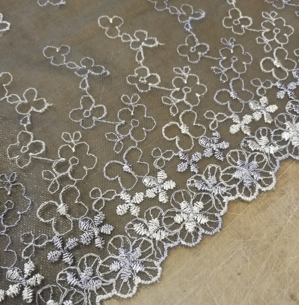 Lilac and Grey Embroidered Lace