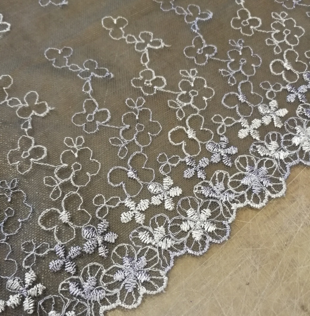 Lilac and Grey Embroidered Lace