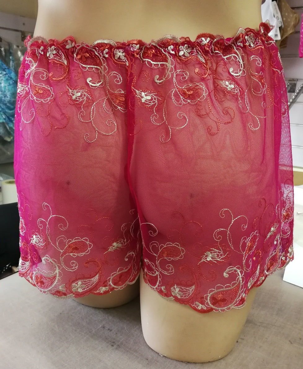 Cerise Non-Stretch Lace With Orange and Gold Embroidery