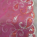 Non-Stretch Lace Cerise With Orange and Gold Embroidery